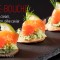 Blini, avocado cream, smoked salmon, pike caviar